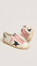 Golden Goose Superstar Blanco / Estrella Negra Glitter / Talón Plateado Glitter