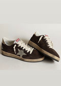Golden Goose Ball Star Café Oscuro / Estrella Plata Glitter / Talón Blanco / Agujetas Blancas