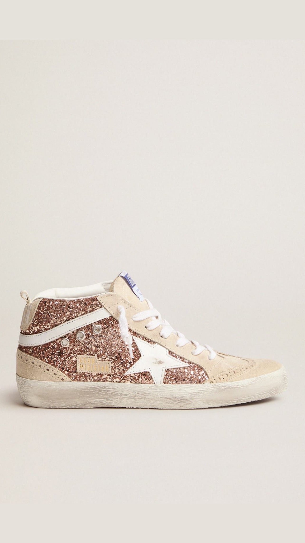 Golden Goose Mid Star Beige / Glitter Rosa Dorado / Estrella Blanca