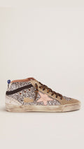 Golden Goose Mid Star Beige / Glitter Plateado / Estrella Rosa / Agujetas Animal Print