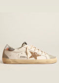 Golden Goose Superstar Piel Blanca / Estrella Glitter Dorado / Talón Plateado Metálico / Puntera de Gamuza Beige