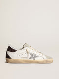 Golden Goose Superstar Blanco / Estrella Plata Glitter / Talón Café Glitter / Puntera Beige de Gamuza / Agujetas Beige