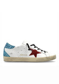 Golden Goose Superstar Blanco / Estrella Vino de Gamuza / Talón Azul Turquesa Glitter / Agujetas Negra