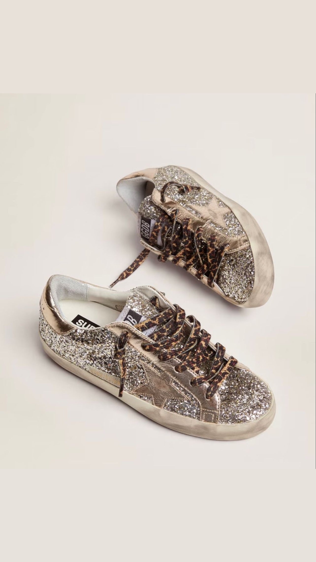 Golden Goose Superstar Dorado Glitter / Estrella Dorada Metálica / Talón Dorado Metálico / Agujetas Animal Print