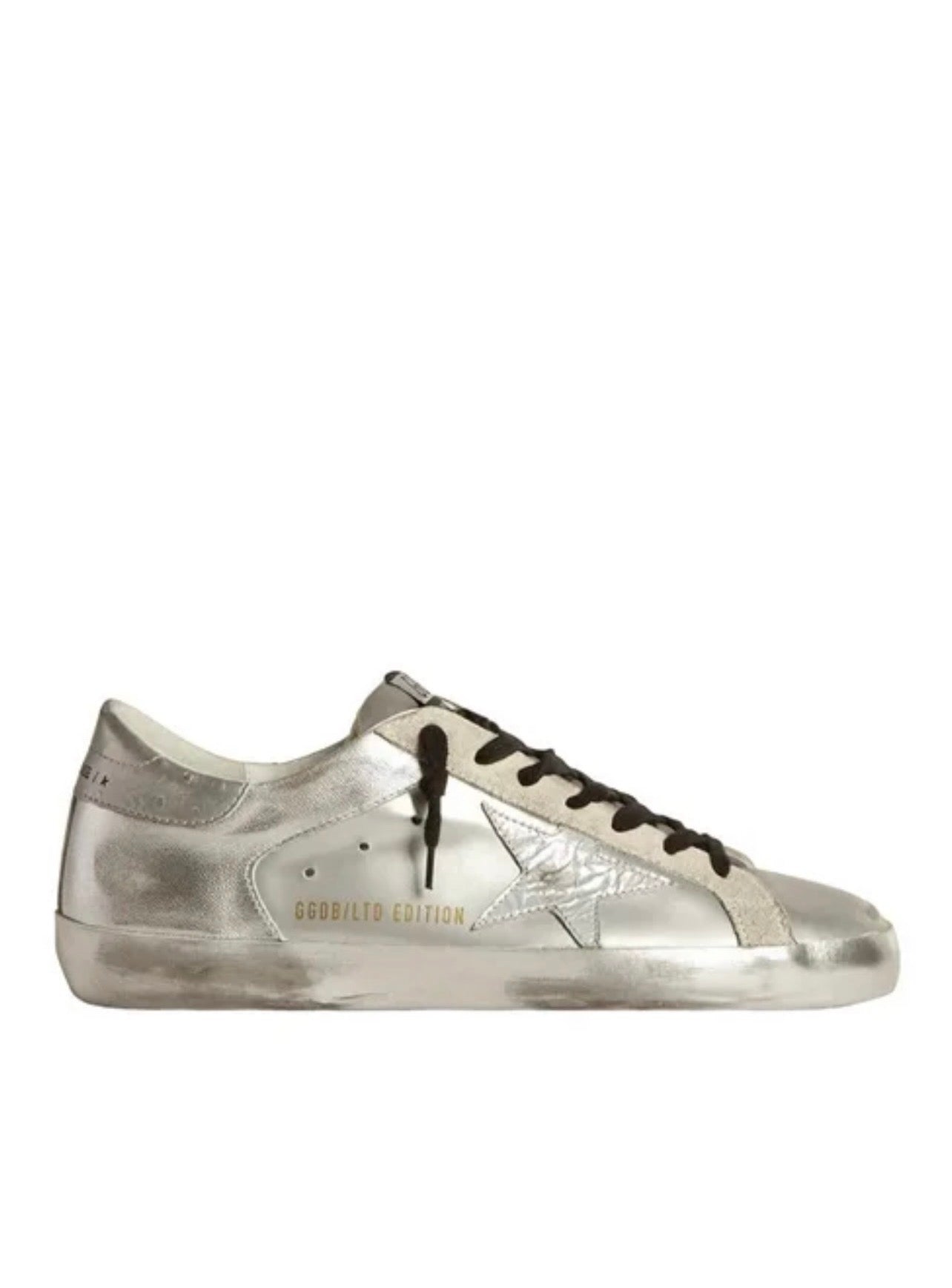 Golden Goose Superstar LTD Edition Piel Plata Metálica / Estrella Plata / Agujetas Negras / Suela Vintage
