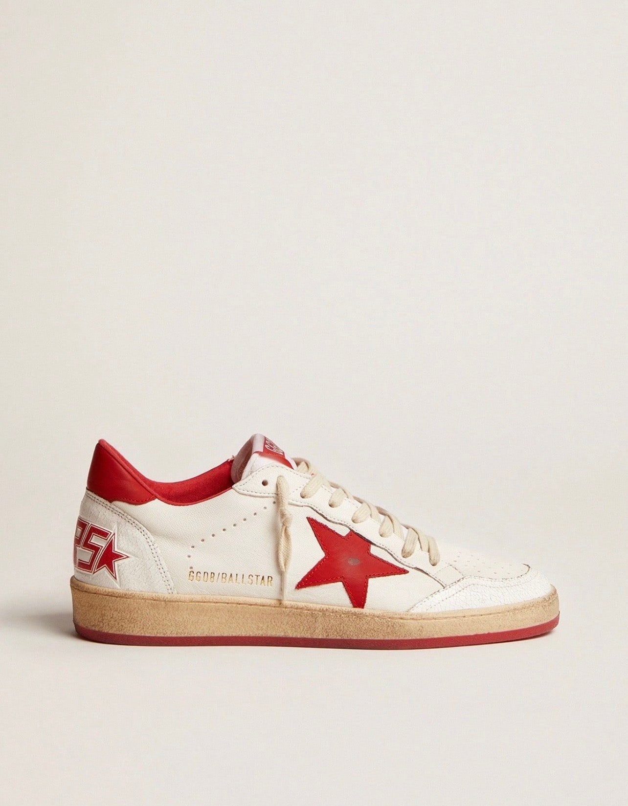 Golden Goose Ball Star Blanco / Estrella Roja / Talón Rojo / Puntera Blanca Craquelada / Agujetas Beige