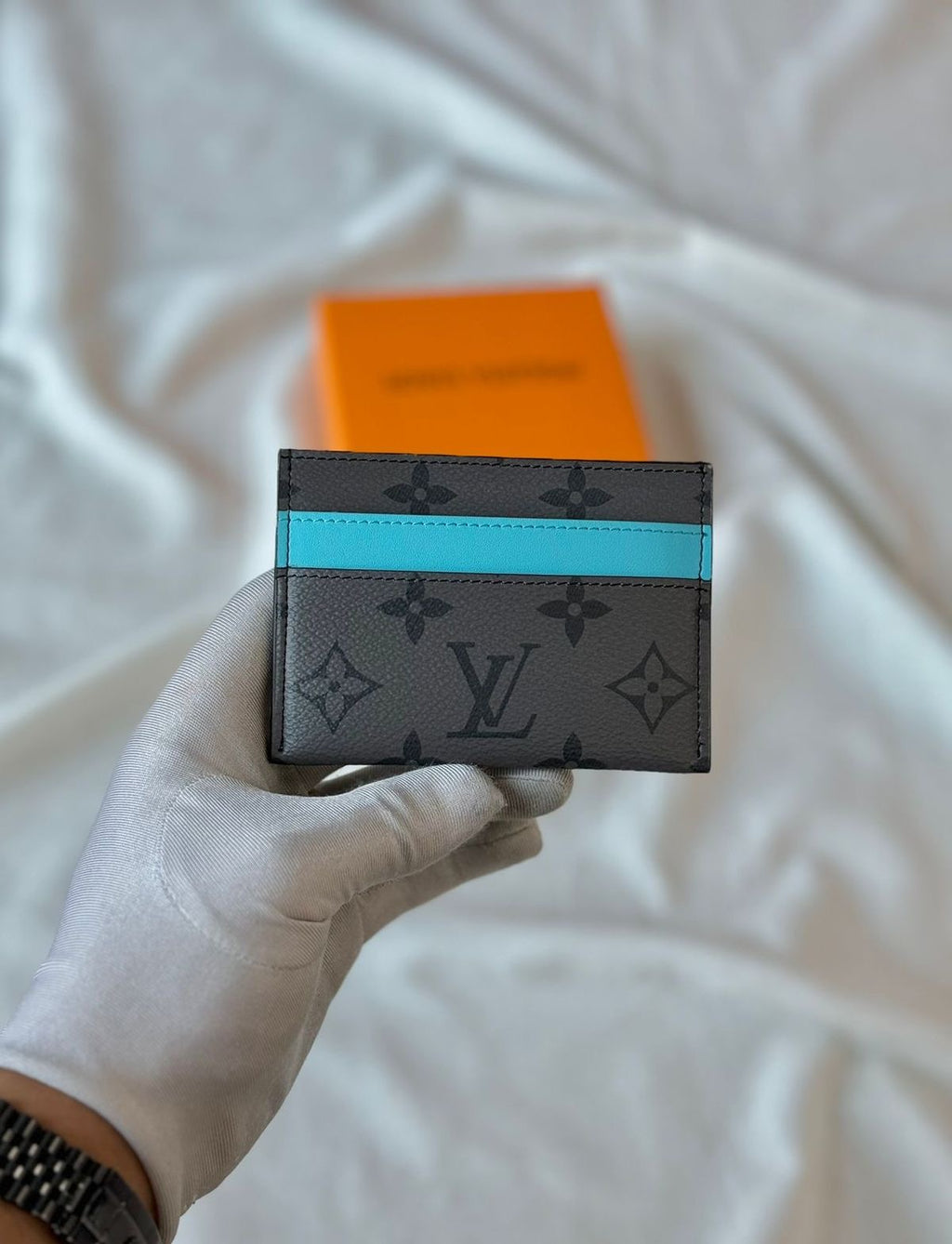 LV tarjetero gris y azul monograma