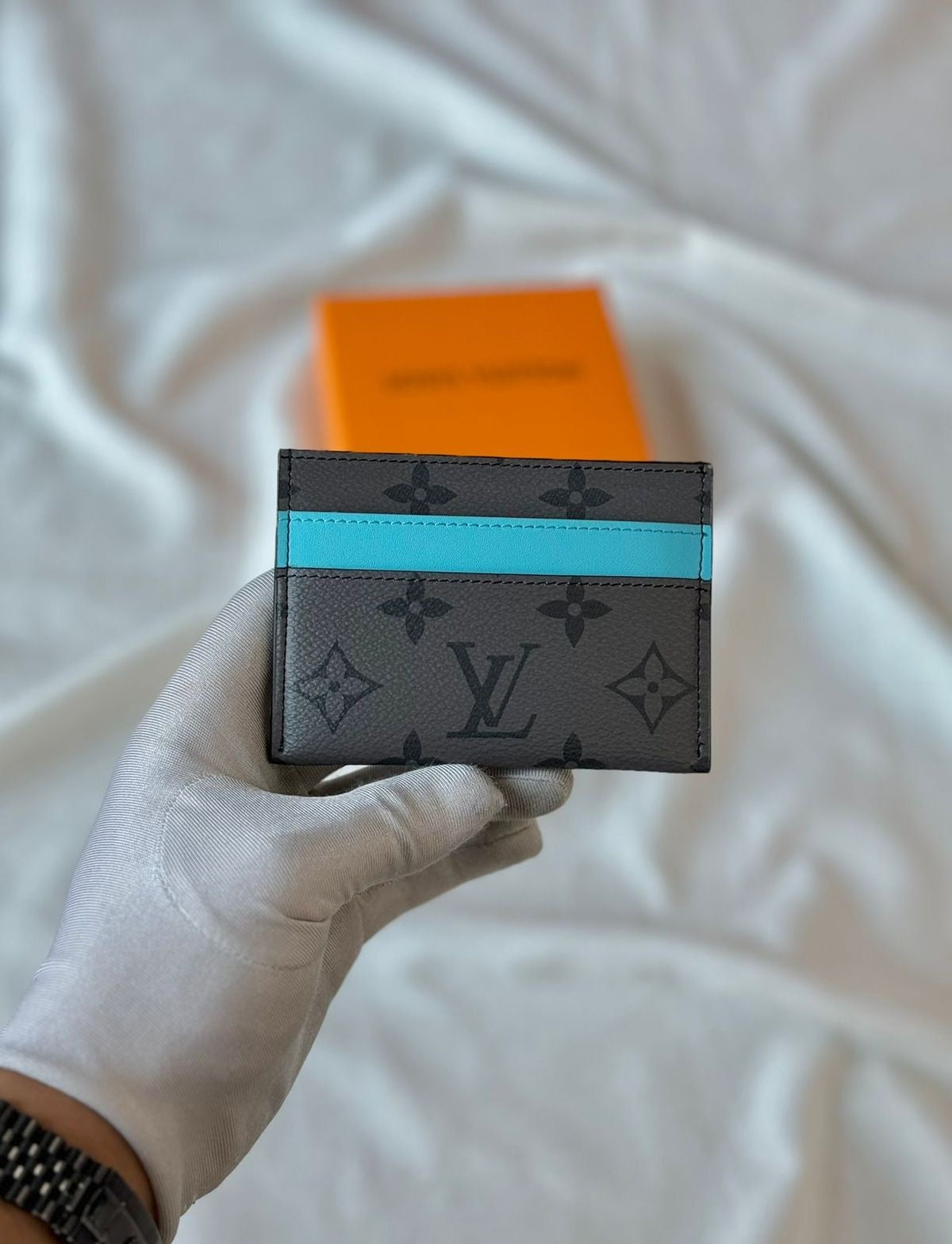 LV tarjetero gris y azul monograma