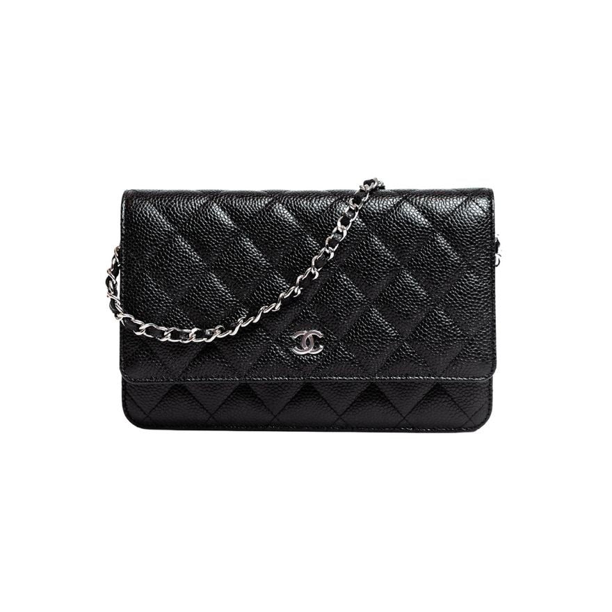 Chanel Black and Silver Classic Wallet On Chain Bag