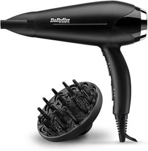 BaByliss Turbo Smooth 2200W – Sèche-cheveux ionique avec diffuseur, 3 températures, noir