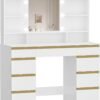 Coiffeuse Moderne avec 10 Lumières LED, Miroir Haute Définition et 9 Espaces de Rangement