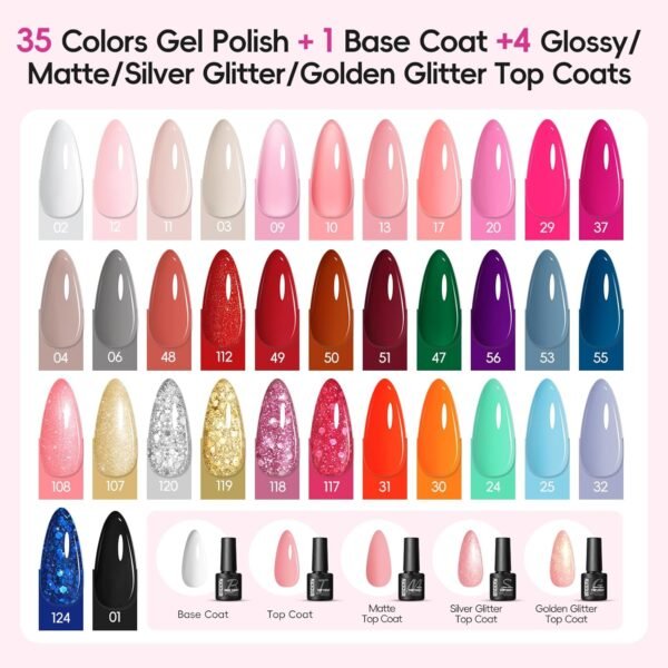 Coffret Manucure Complet PEACECOLOR – 65Pcs avec Vernis Gel, Lampe UV LED, Ponceuse & Top/Base Coat
