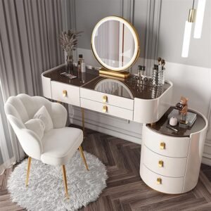Mobilier intelligent Coiffeuse de princesse moderne simple et multifonctionnelle Coiffeuse d'appoint avec chaise miroir Table intelligente