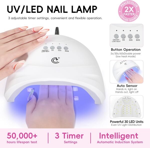Coffret Manucure Complet PEACECOLOR – 65Pcs avec Vernis Gel, Lampe UV LED, Ponceuse & Top/Base Coat