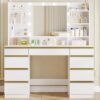 Coiffeuse Moderne avec 10 Lumières LED, Miroir Haute Définition et 9 Espaces de Rangement