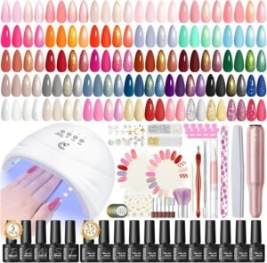 Coffret Manucure Complet PEACECOLOR – 65Pcs avec Vernis Gel, Lampe UV LED, Ponceuse & Top/Base Coat