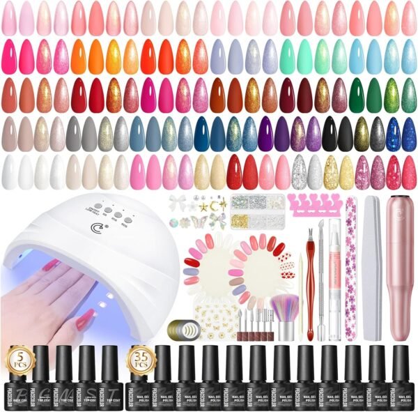 Coffret Manucure Complet PEACECOLOR – 65Pcs avec Vernis Gel, Lampe UV LED, Ponceuse & Top/Base Coat
